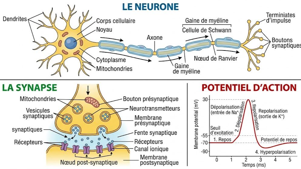Le fonctionnement du tissu nerveux : Potentiels, Synapses et Propagation  (SVT Terminale D & C)