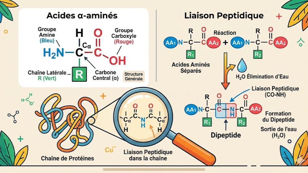 Les Acides 𝞪-aminés et les Protéines (Physique-Chimie Terminale C & D - CI)