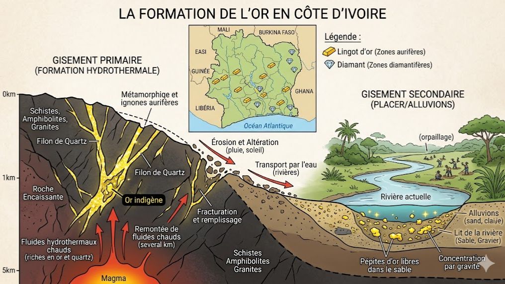 La mise en place des gisements miniers en Côte d'Ivoire : Géologie et Ressources (SVT Terminale D & C)